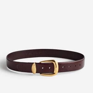 Madewell Deep Burgundy Leather Belt with Gold Buckle